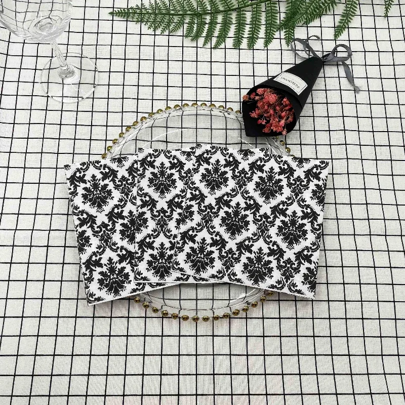 20pcs/Pac 33cm Black and White Printed Napkins Featured European Black Floral Square Folded Paper Napkins Party Flower Paper paper napkins
