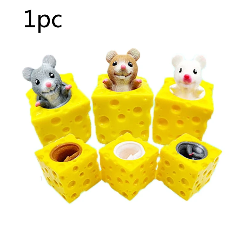 

4XBD Funny Stress Relief Cheese Mouse Squeeze Toy Pinch Decompression Toy Gifts
