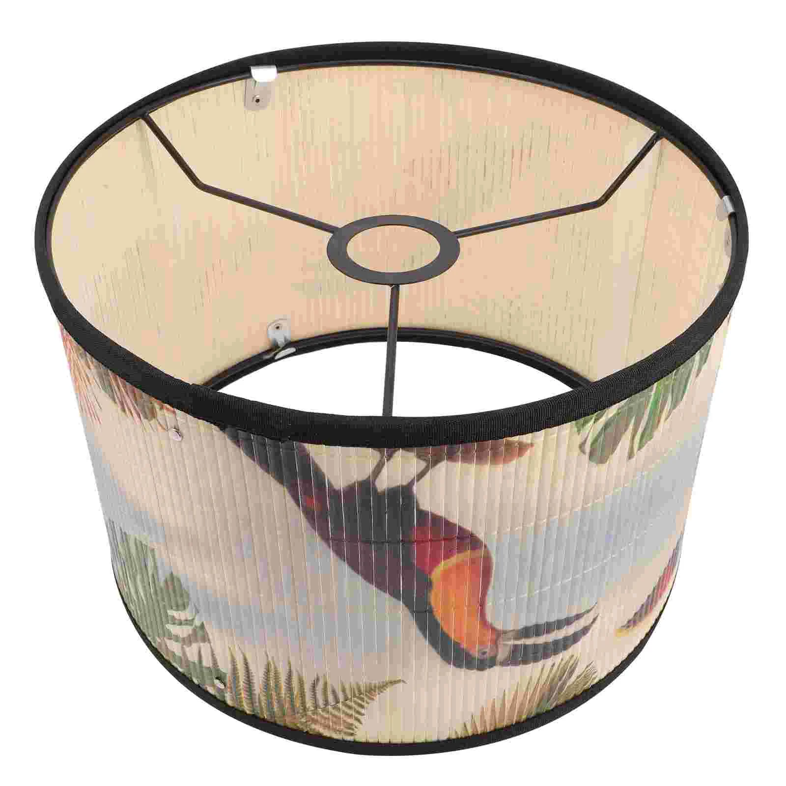 Drum Lamp Shade E27 Vintage Bamboo Lampshade Colorful Flower Bird Printed Chandelier Lamp Cover Pattern Light Shade Accessories abs carbon fiber pattern car accessories center console lid armrest box cover trim for bmw x5 x6 f15 f16 2014 2017 2018 2019