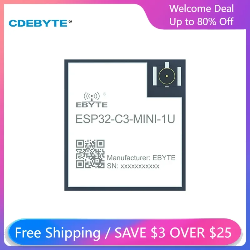 

CDEBYTE ESP32 20dBm 2.4GHz Wifi Wireless Module ESP32-c3-mini-1U UART I/O Protocol IEEE802.11b/g/n PCB Antenna Small Size Module