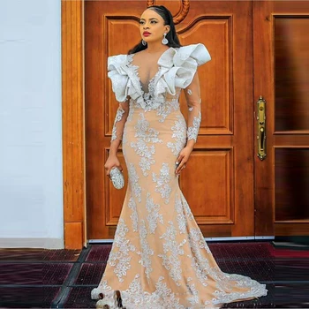 Toyin Sheer Neck Long Sleeves Mermaid Dress