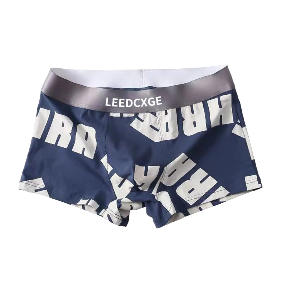 

Men Ice Silk Boxers Smooth Letter Printed Underwear Funny Casual Swim Shorts Trunks Breathable Elastic Male Panties Summer New