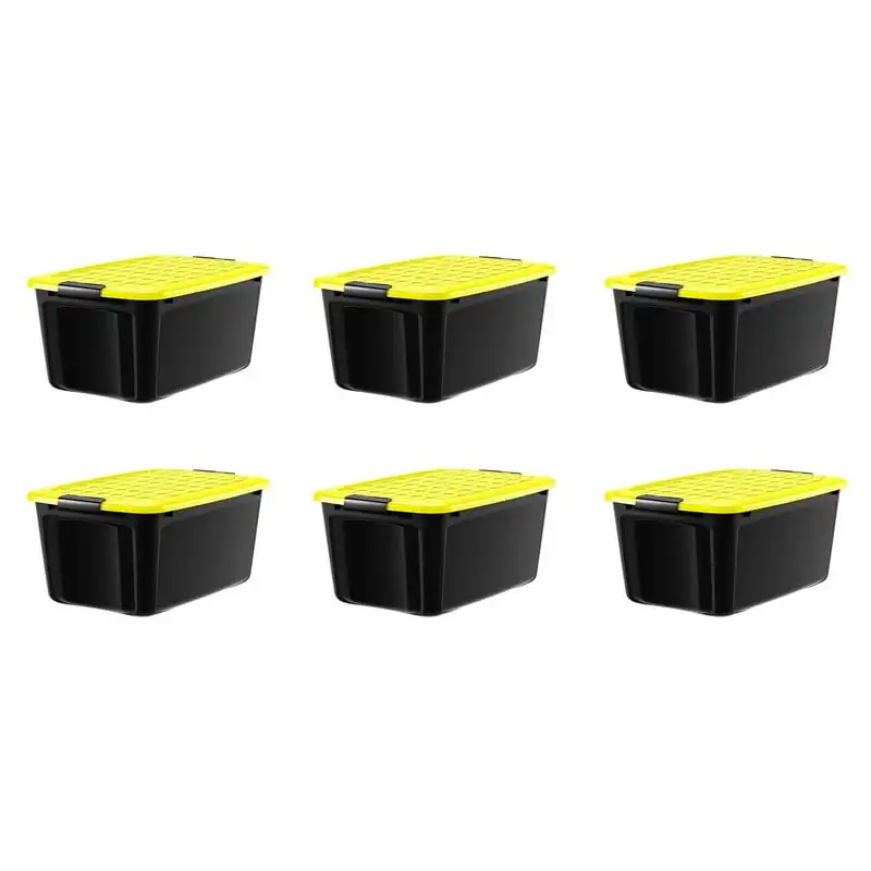 

15 Gallon Plastic Latches Yellow Lid Tote Set of 6