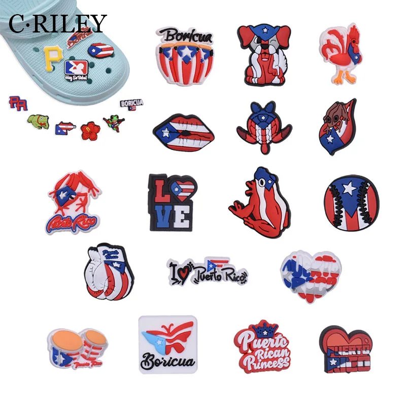 

17 Pcs Puerto Rico Creative Shoes Charm Croc Singer Sandals Accessories Shoe Accessories Croc Shoe Buckle Kids Gifts