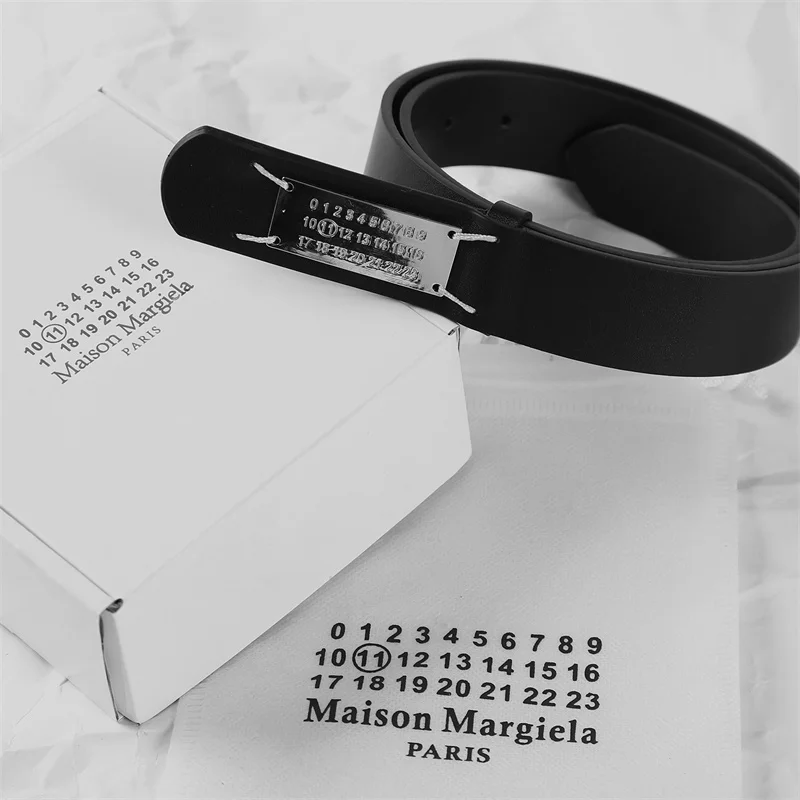 

New MM6 Margie Style Top Layer Cowhide Four Corners Hand Stitched New Maggie Black Belt with Needle Buckle