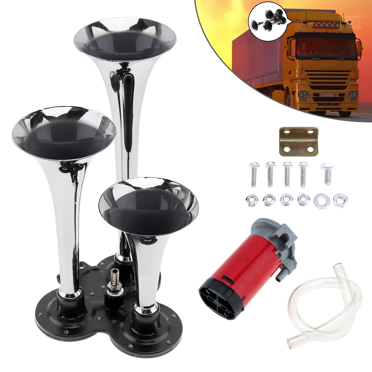 12V 24V 110-135Db Super Forte Triple Toni Air Horn Set 3 Trombe Compressore Bocina Per Moto Auto Barca Camion Automobili