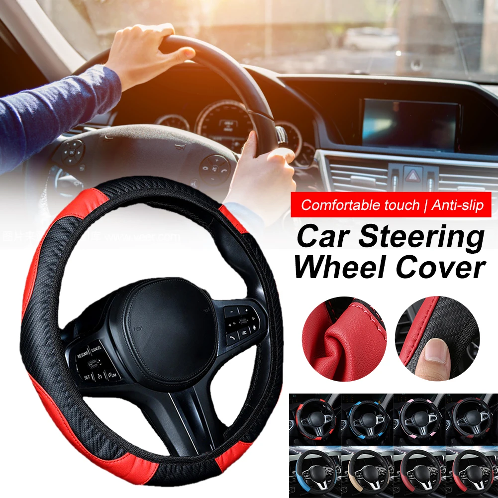 

Universal Auto Steering Wheel Cover Interior Accessories Anti Slip PU Carbon Fiber Leather Steering Cover For BMW VW Tesla Benz