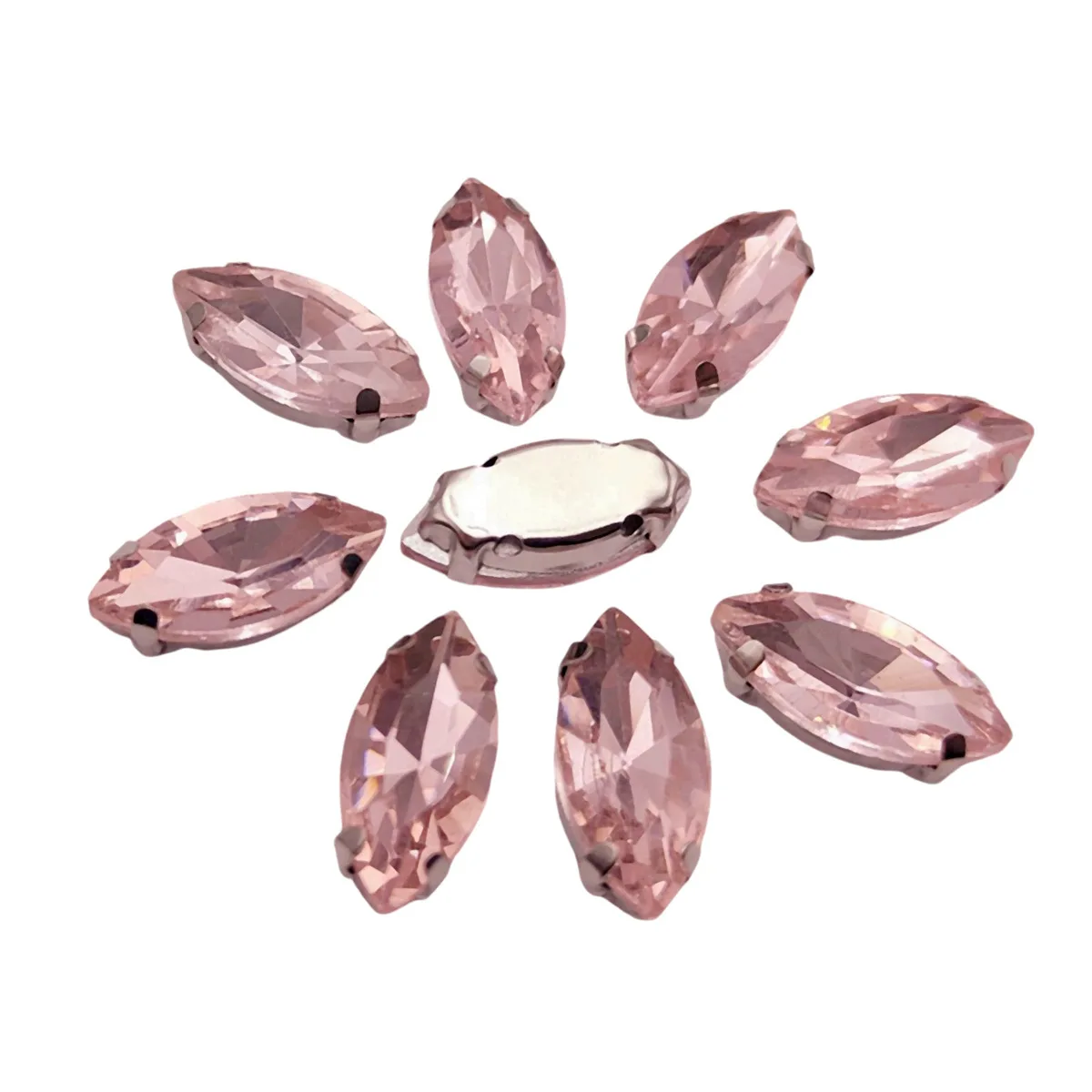 Elegant Marquise Sew-On Rhinestone Crystals with Silver Metal Base