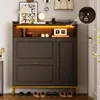 Shoe Storage Cabinet with 2 Flip Drawers & Side Cabinet Shoe Rack Organizer with LED Light and Charging Station Shoes 1