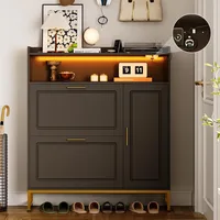 Shoe Storage Cabinet with 2 Flip Drawers & Side Cabinet Shoe Rack Organizer with LED Light and Charging Station Shoes 1