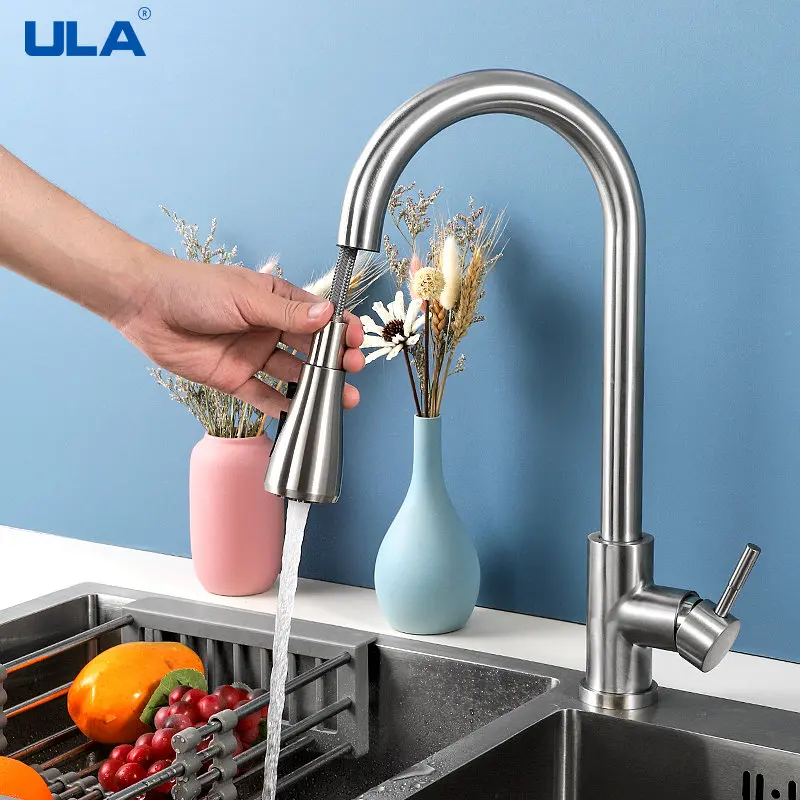 Kitchen Faucets ULA Kitchen Faucet Pull Out Spout Kitchen Sink Mixer Tap Stream Sprayer Head 360 Rotation