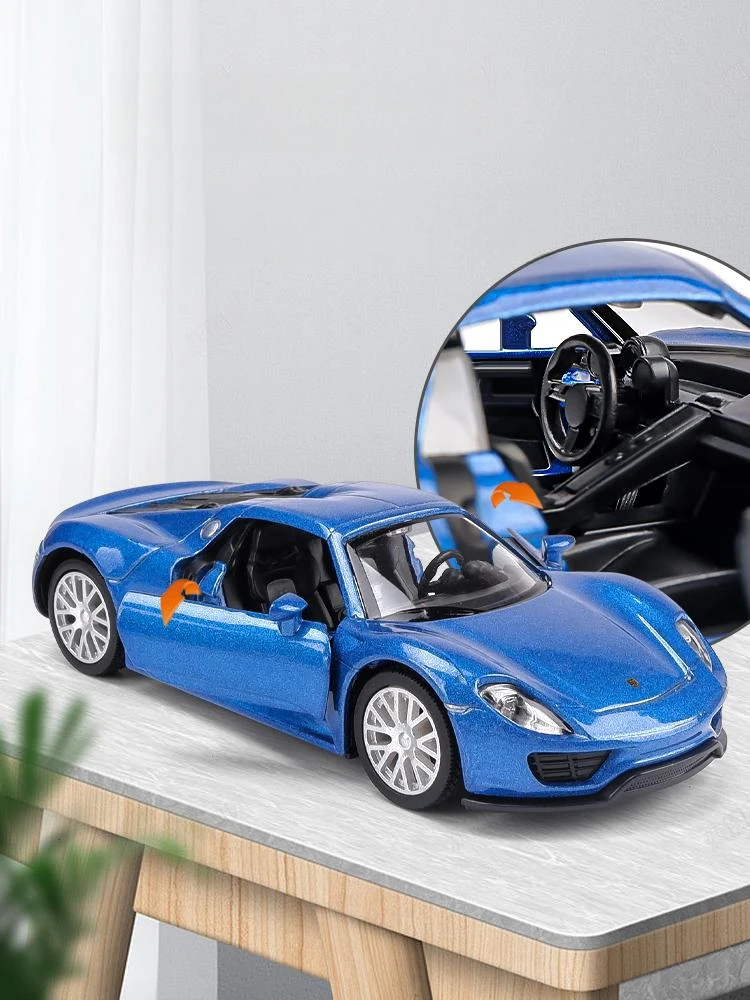 1/36 Porsche 918 Spyder Convertible Toy Car Model For Children RMZ CiTY Welly Diecast Miniature Pull Back Collection Gift Boys 4