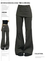 Y2k – faux jean deux pièces surdimensionné pour femme, style rétro américain, Vintage, taille haute, droite, Mini jupe à cloche, pantalon en Denim à jambes larges 2