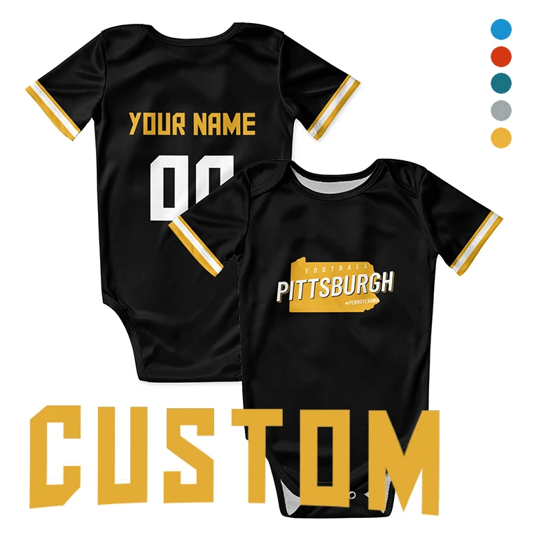 Black American Football Fans Baby Clothes New Born Rugby Playsuit Sublimation Blanks Infant Wear Romper Soccer Jumpsuit
