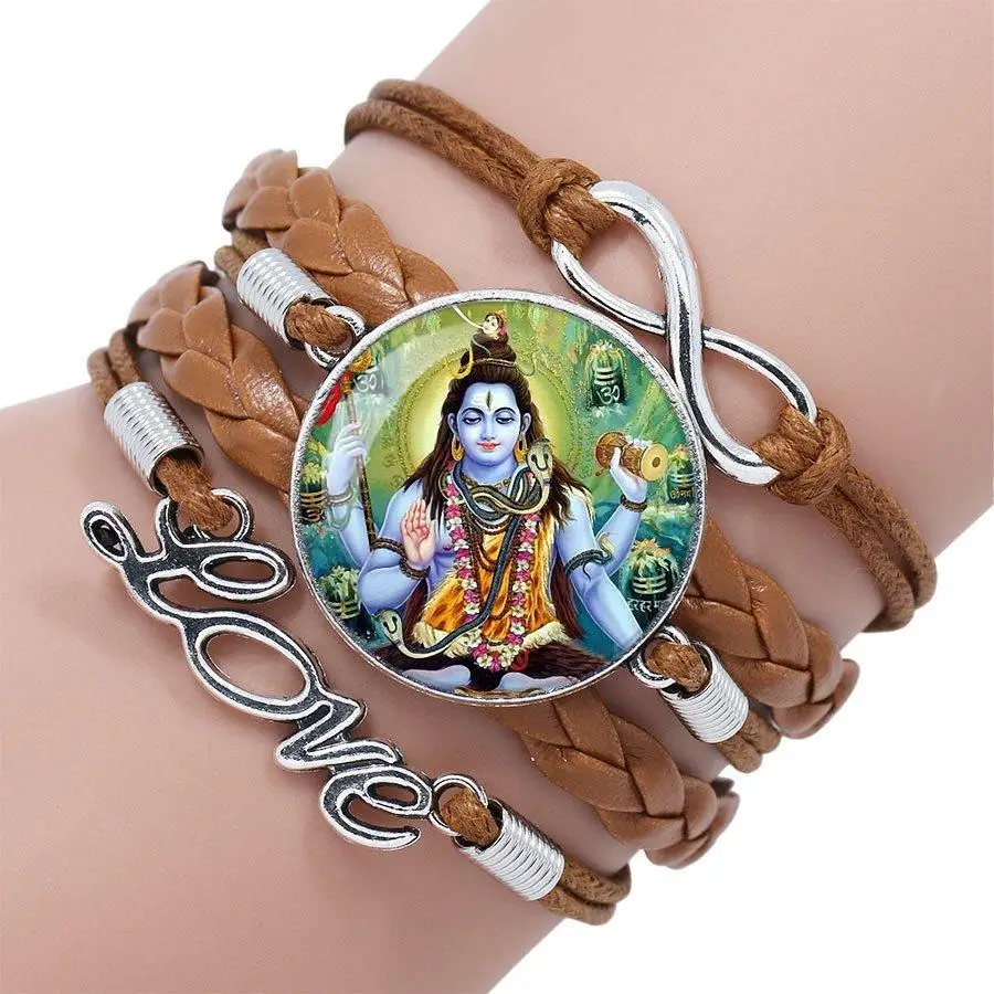 Lord Shiva Leather Ethnic Kada Bracelet (Gold) – Zowawi