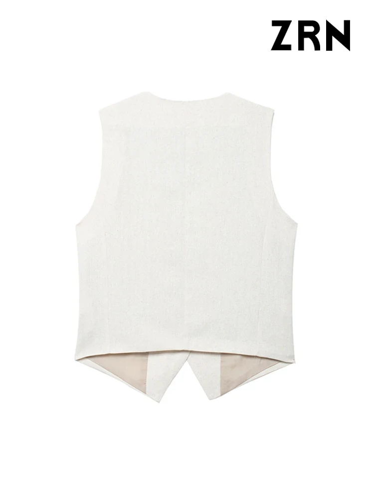 ZRN-Women's Front Button Linen Waistcoat and High Waist Bermuda Shorts, Female Two Piece Sets, Fashion