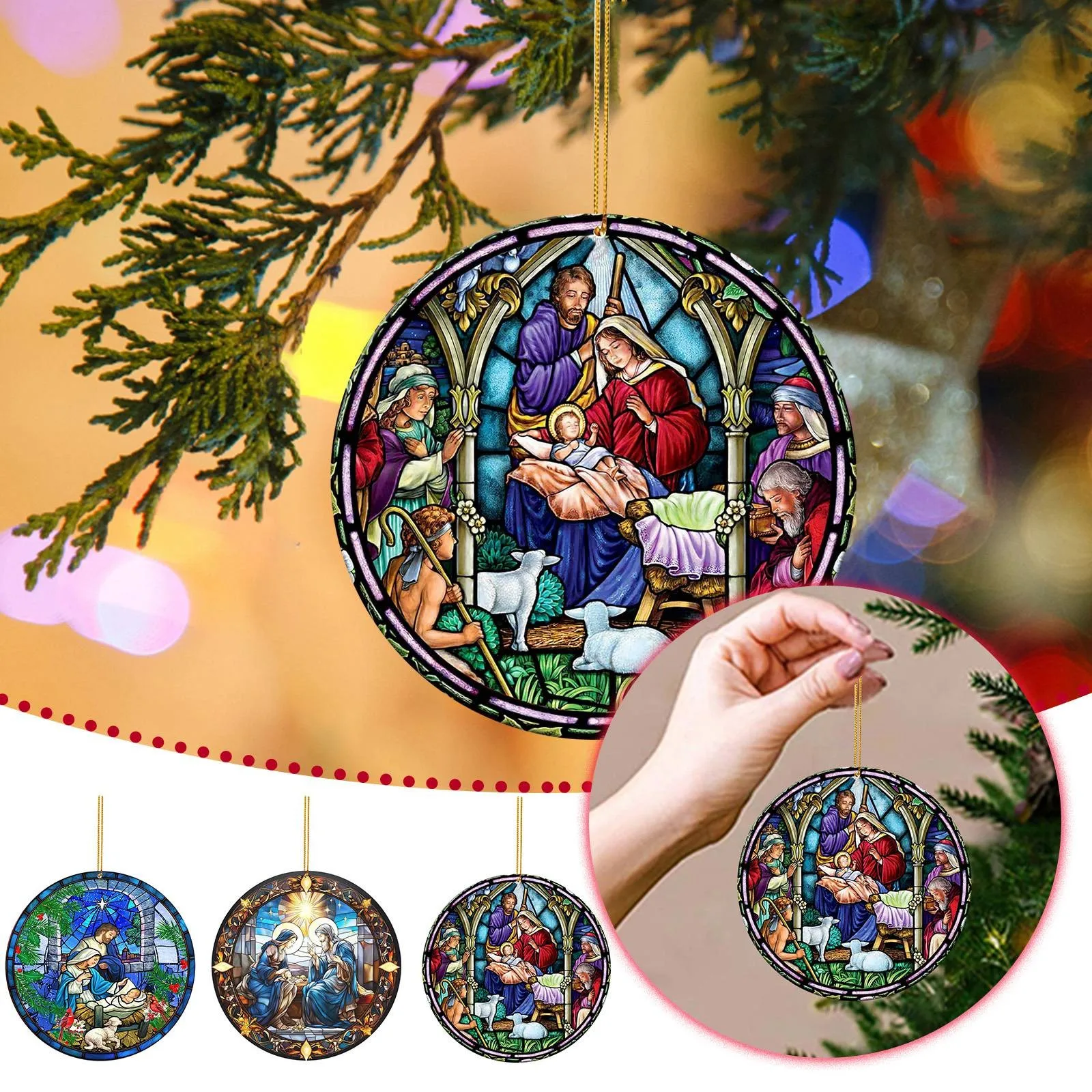 

2D Easter Ornament Jesus Advent Religious Belief Flat Tree Ornament Decoration Creative Gift Christmas Hanging Stained Pendant