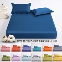 100% Egyptian Cotton Bed Sheets Home Bed Linen 1000 Thread Count Fitted Sheet with Elastic Band Solid Mattress Cover 140/160 1PC 1