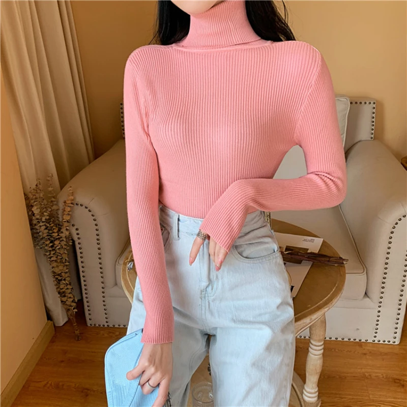 red cardigan JMPRS Turtleneck Women Sweater Fall Long Sleeve Female Basic Knitted Jumper High Elastic Simple Solid Color Tops Dropshipping long cardigan Sweaters