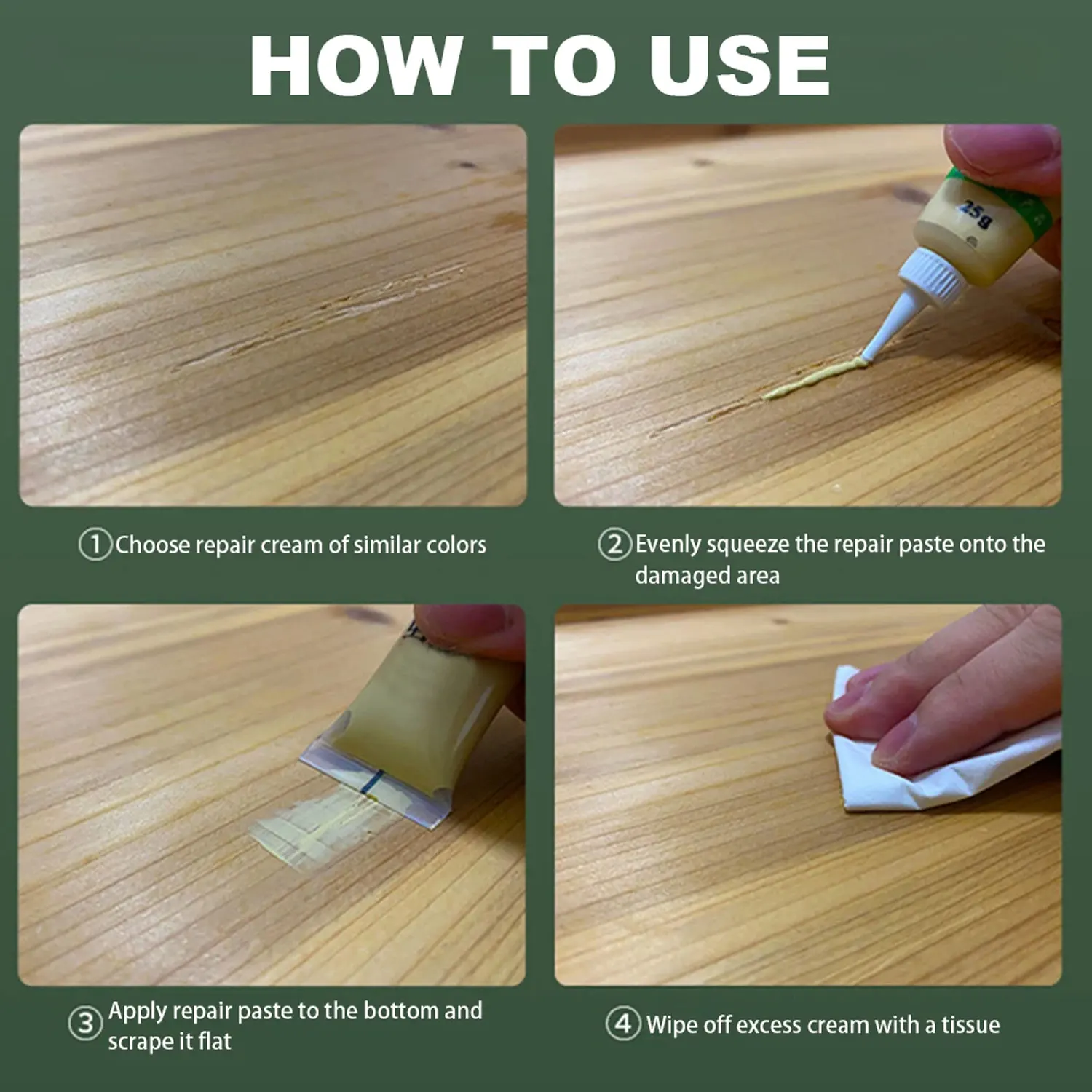 Wood Paint Repair Paste for Cabinets, Floors, and Furniture - 27 Colors Scratch and Hole Refinishing Solution