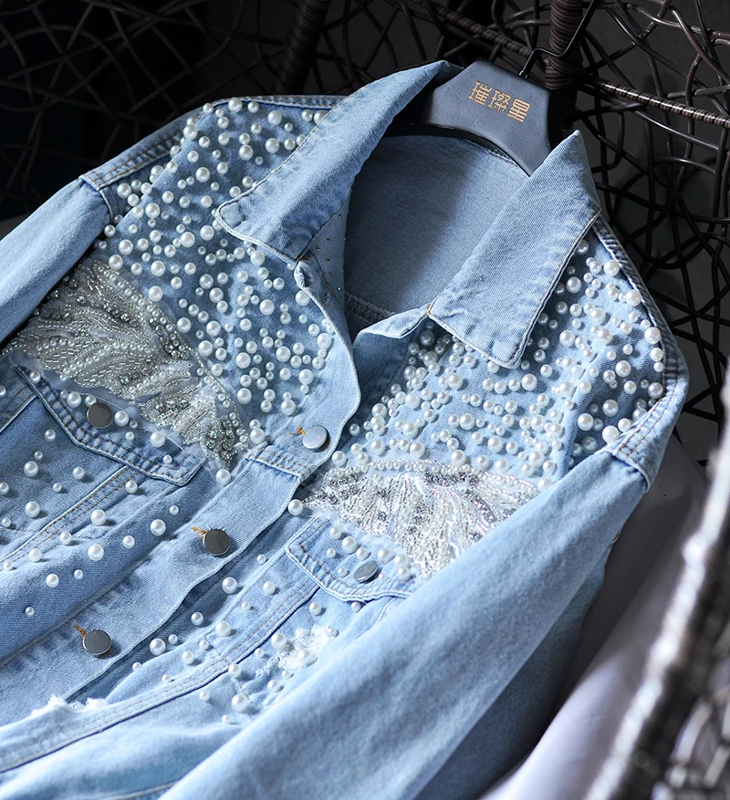 

High Quality Fashion Heavy Embroidery Sequined Beaded Cool Short Denim Jacket Women Jean Jacket Coat 2022 Autumn Winter Clothes