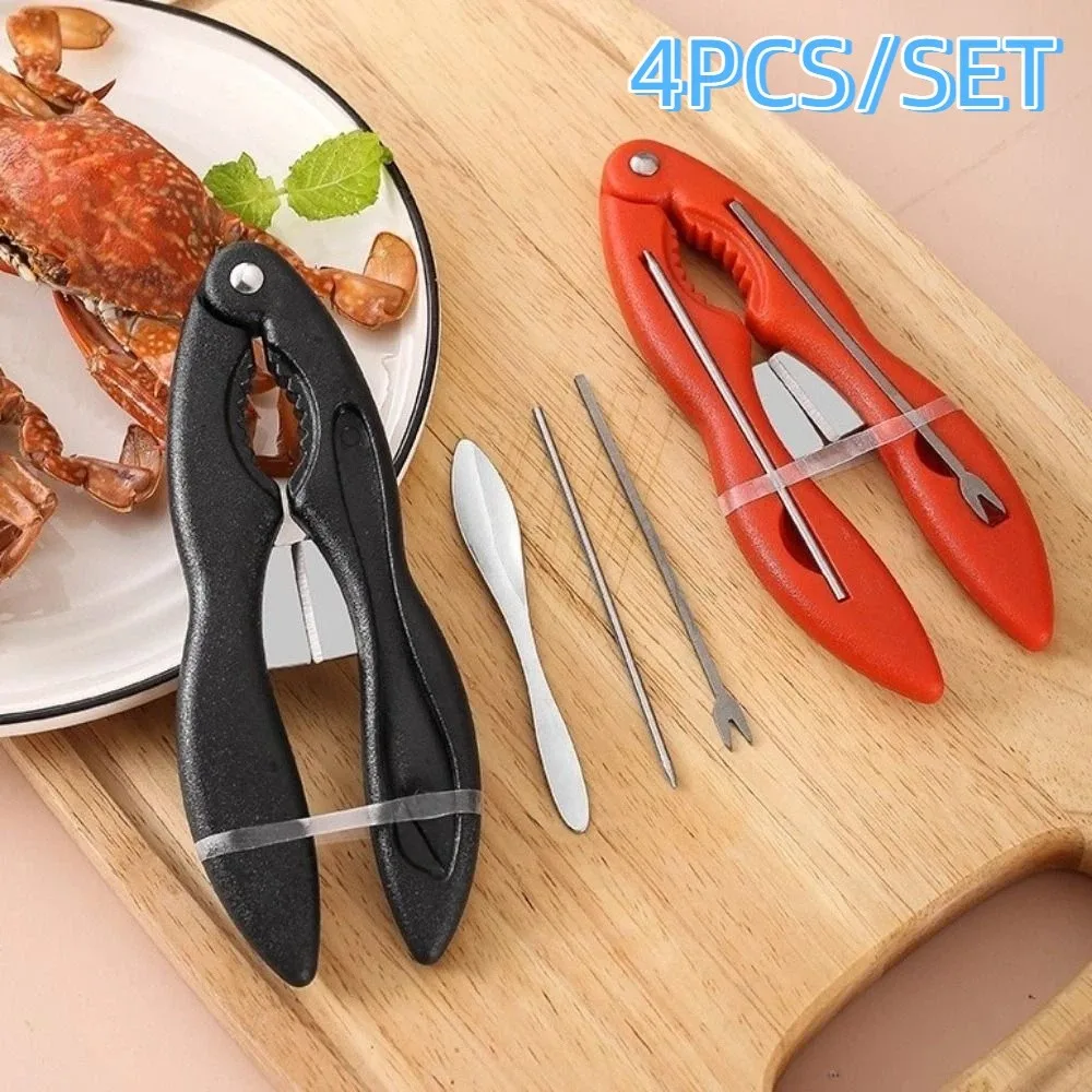 4Pcs Stainless Steel Crab Leg Forks Pick Sets Efficient Plastic Crab Cracker Professional Labor-saving Lobster Shellers