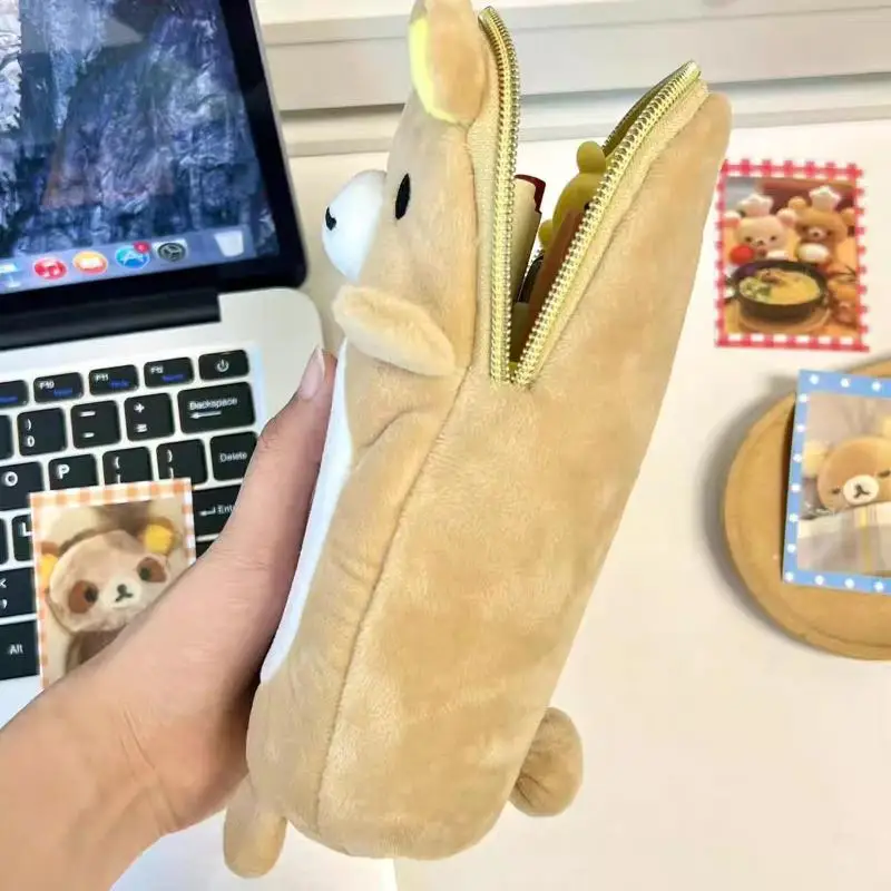 1PC 대용량 펜 가방 다기능 학생 문구 가방 귀여운 스탠딩 자세 자기 절개하는 곰 보관 펜 가방