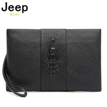 

JEEP BULUO Cowhide Leather Men's Clutch Bag Woven Leather Bag Fashion Design Simple Crocodile Head Bags Large Capacity