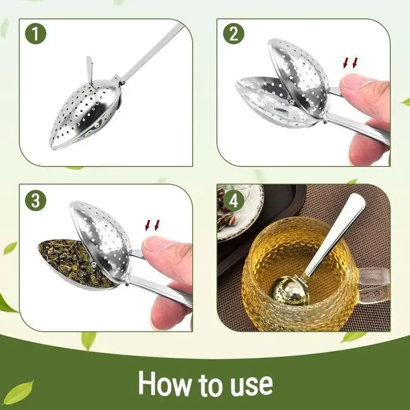 Tea Strainer Spoon Stainless Steel Snap Spoon Tea Leaves Infuser Fine Holes Coffee Filter Interval Diffuser For Brewing