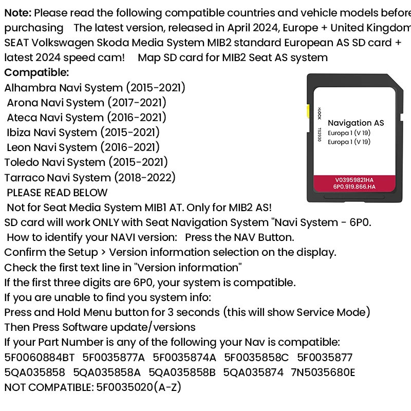 32GB GPS SD Card For Alhambra Ateca Arona Toledo Tarraco Ibiza Leon AS V19 Car Navigation