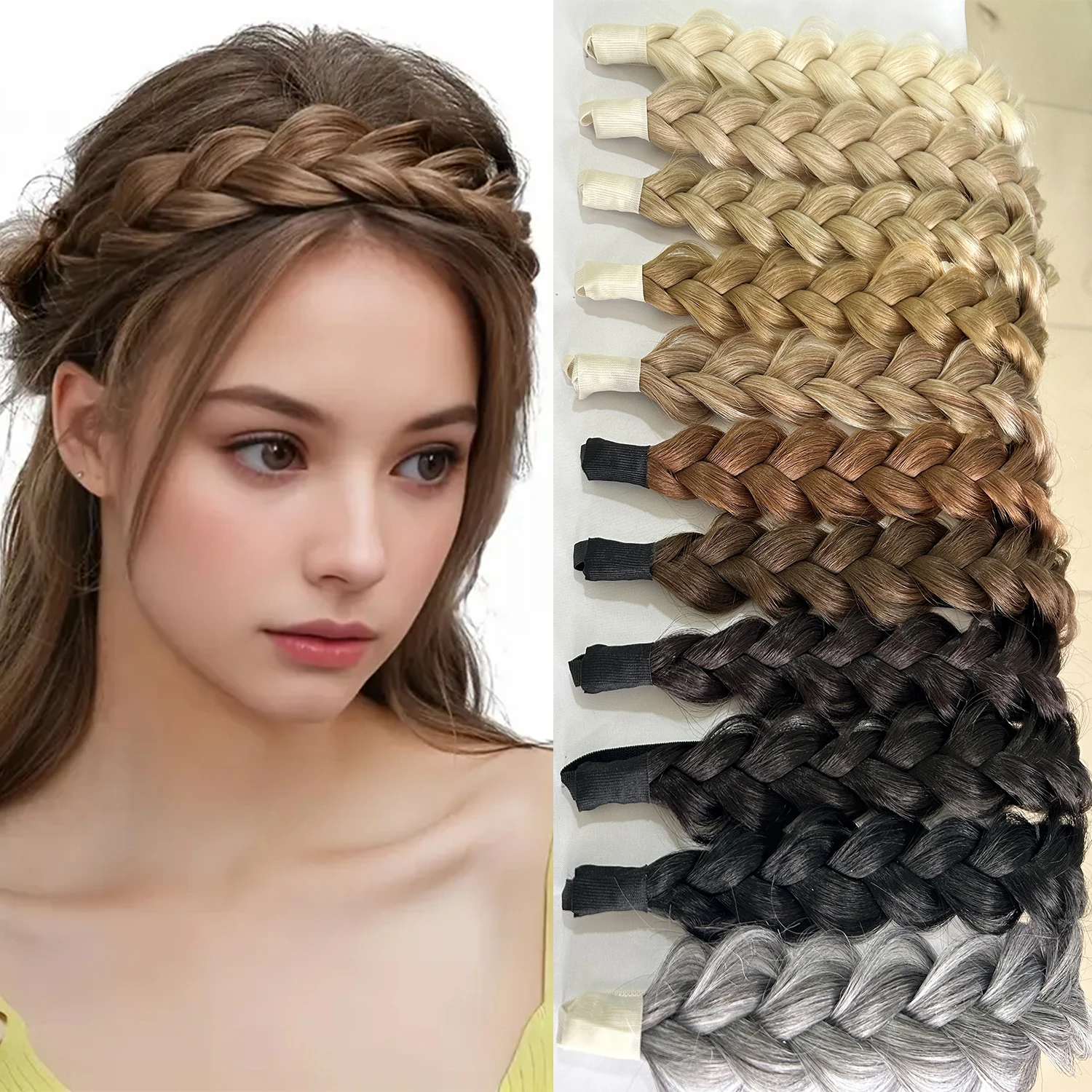 Braided Elastic Band Headband - Stylish Black Brown Hair Accessory