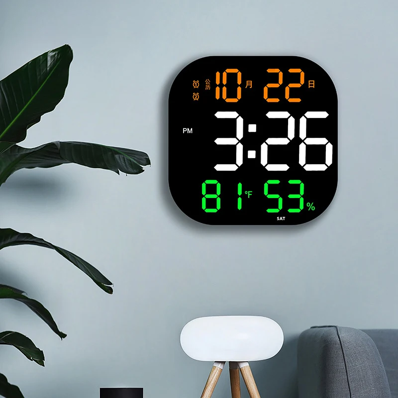 LED Digital Wall Clock Large Screen Temperature Date Day Display Electronic Alarm Clock Remote Control Living Room Decor