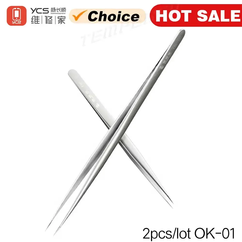 Precision Tweezers ESD Anti Static Tweezers Tweezer Tool 2pcs/lot YCS OK-01 Anti-static Precision Tweezers Set Pointed Curved Stainless Steel ESD Tweezer Electronics Repair Hand Tools