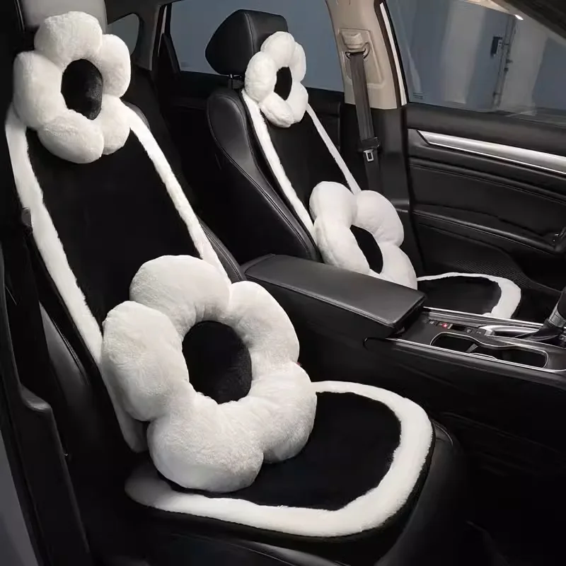 

Plush Flowers Car Headrest Car Lumbar support Neck Protection Pillow Auto White edging Front Rear Seat Cushion Car Accessories