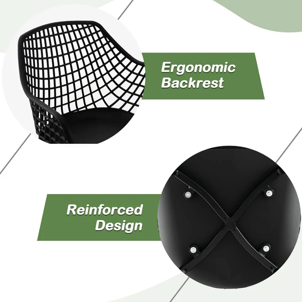 Modern Dining Chairs Set of 4 - Black Arm Chair with 15" High Backrest, Powder-Coated Metal Legs, Anti-slip Foot Pads 6