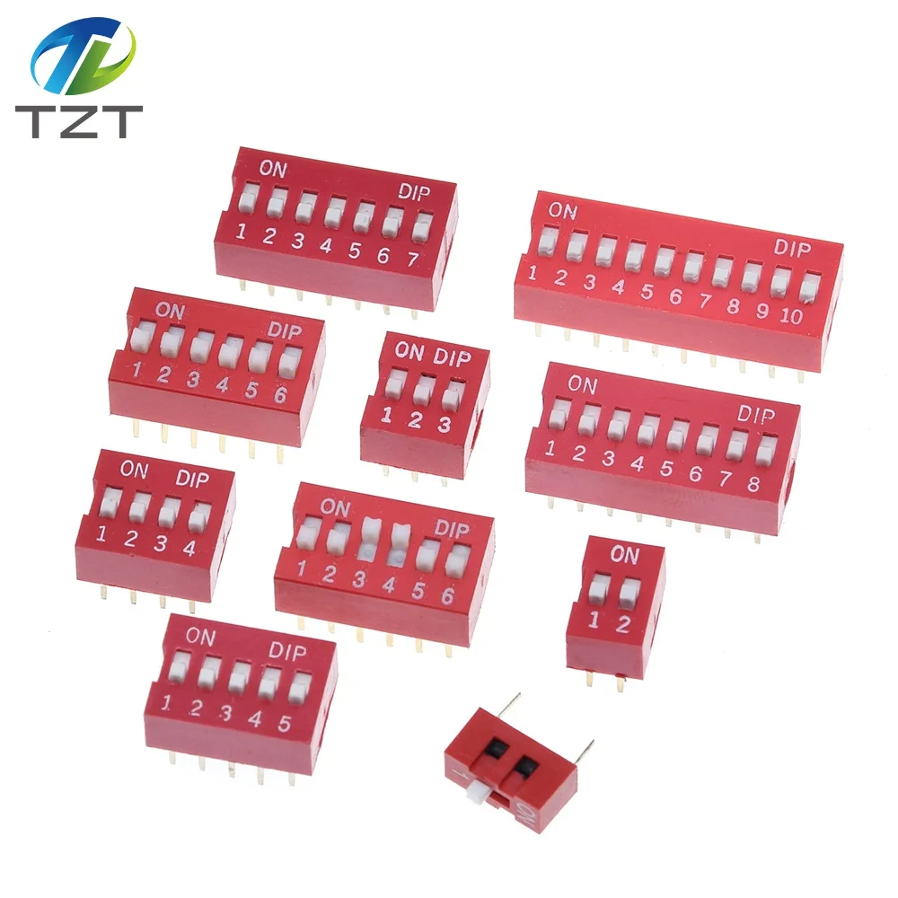 10-Pack Slide-Type DIP Toggle Switch Module - Red, Multi-Position Options