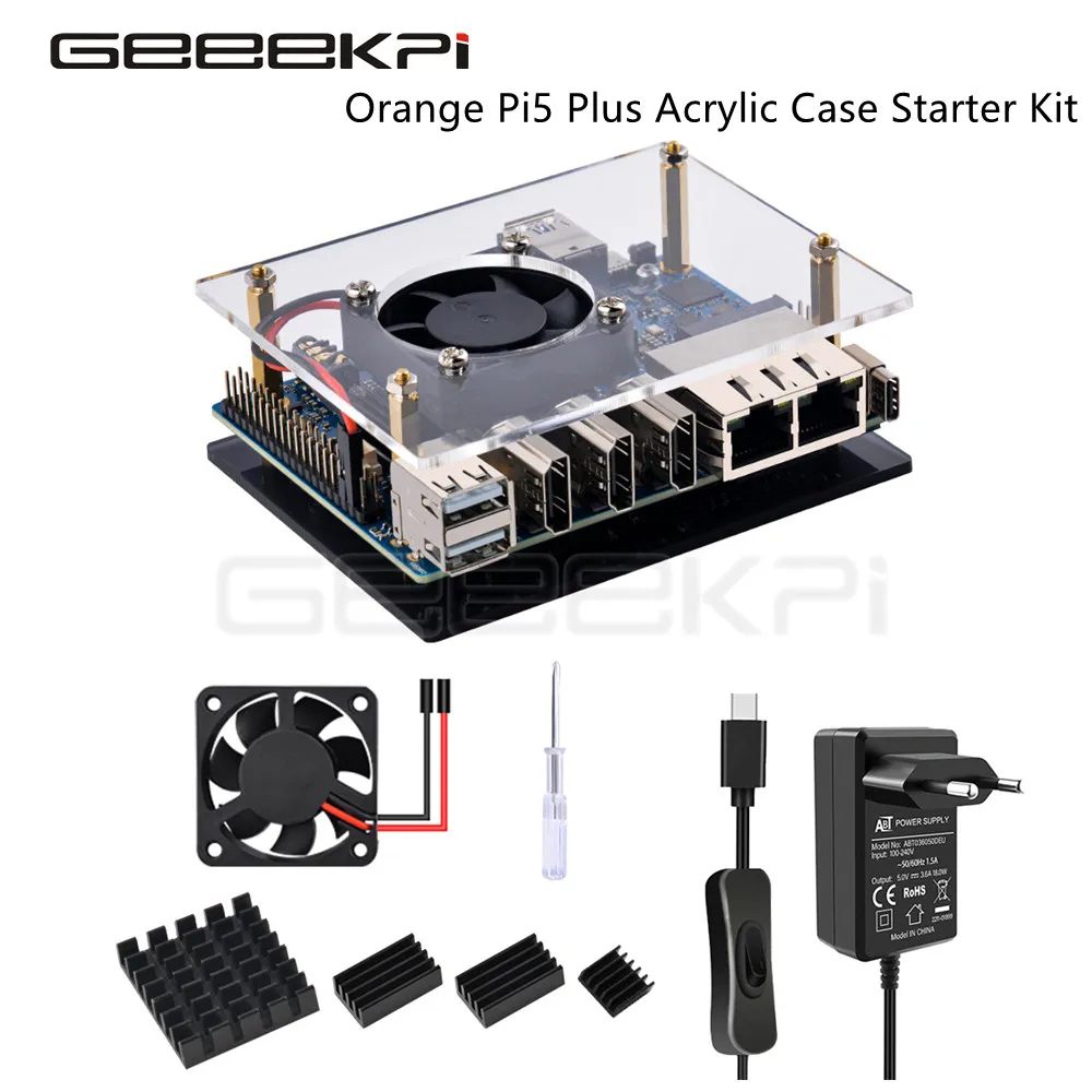 Geeekpi-laranja pi Case Plus 5v 3.6a Usb-c Kit de Alimentação Ventilador de Refrigeração 40 mm Pcs Dissipadores de Alumínio
