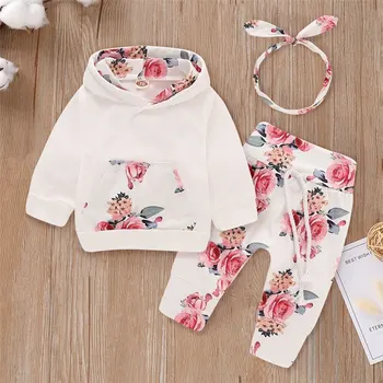 3PCS Baby Girl Floral Hoodie Outfit 1