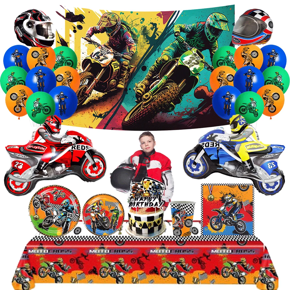 Motorrad Thema Motocross Party Geschirr Teller Luftballons Banner Jungen Dirt Bike Kinder Motor Geburtstags feier Dekoration liefert