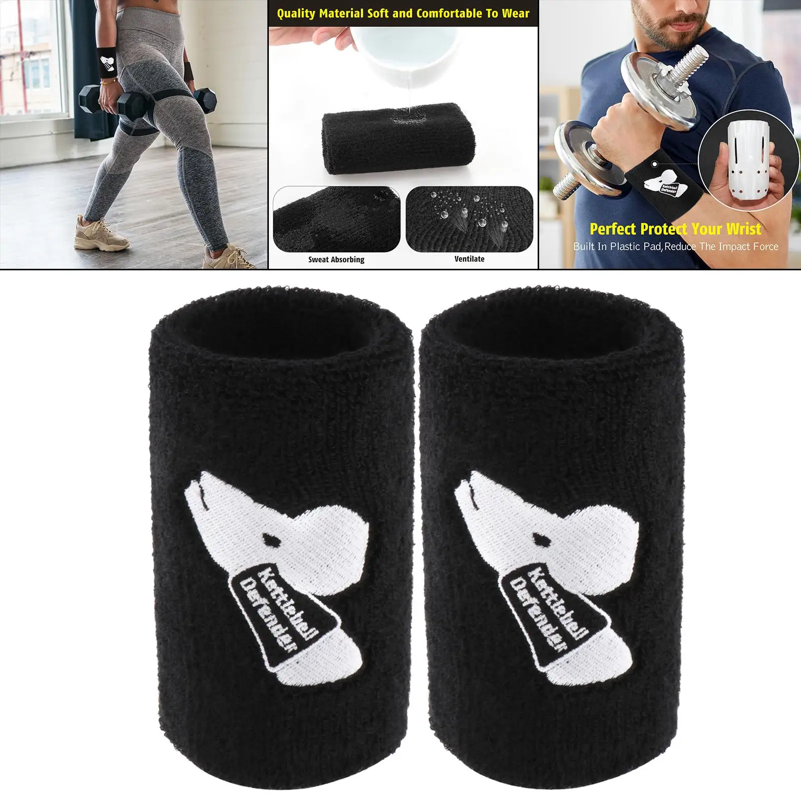 

2Pcs Kettlebell Wrist Guards with Pad Elastic Wristband Black