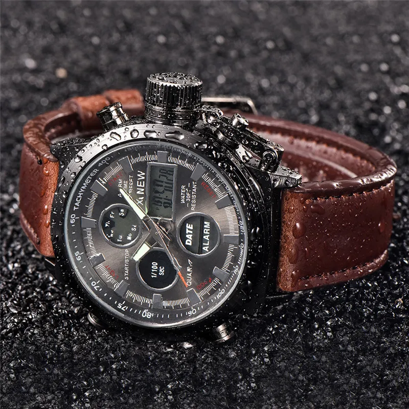 1pc / lot Men Genuine XINEW Brand Designer Watches Students Fashion Leather Band Alarm Stopwatch Electronic Watch Montre Homme 5