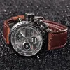 Brand Chronograph Business Watch For Men Fashion Leather Band Alarm Stopwatch Multi-function Movement Electronic Clock Black 5
