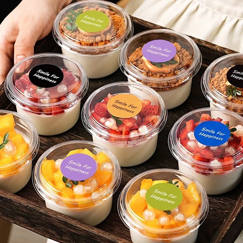 50/100Pcs 250ML Disposable Salad Cup Transparent Plastic Dessert Cups Bowls Container Dome/Flat Lids Ice Cream Cupcake