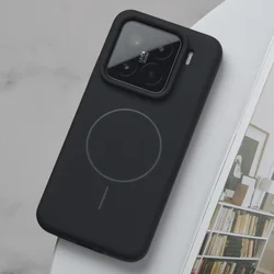 Premium Liquid Silicone Shockproof Magnetic Wireless Charging Case - Flocking Cover for Xiaomi 15 Ultra (Black)