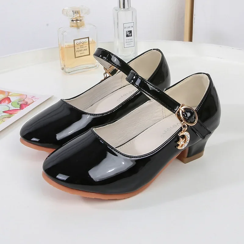 Girls Leather High Heel Shoes for Wedding and School
