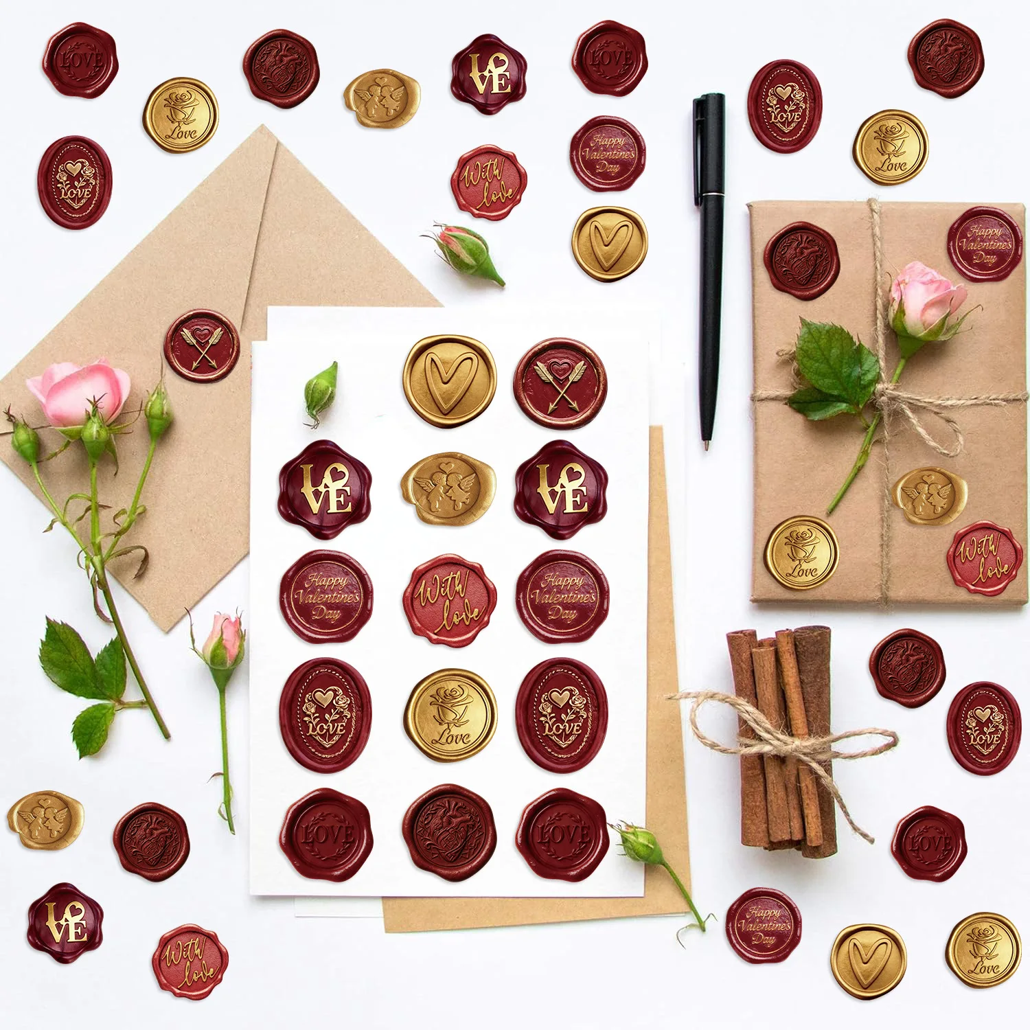 500PCS/롤 왁스 씰 스티커 발렌타인 데이 레드 하트 스티커 씰 라벨 수제 스티커 스크랩북 사랑 장식 데칼