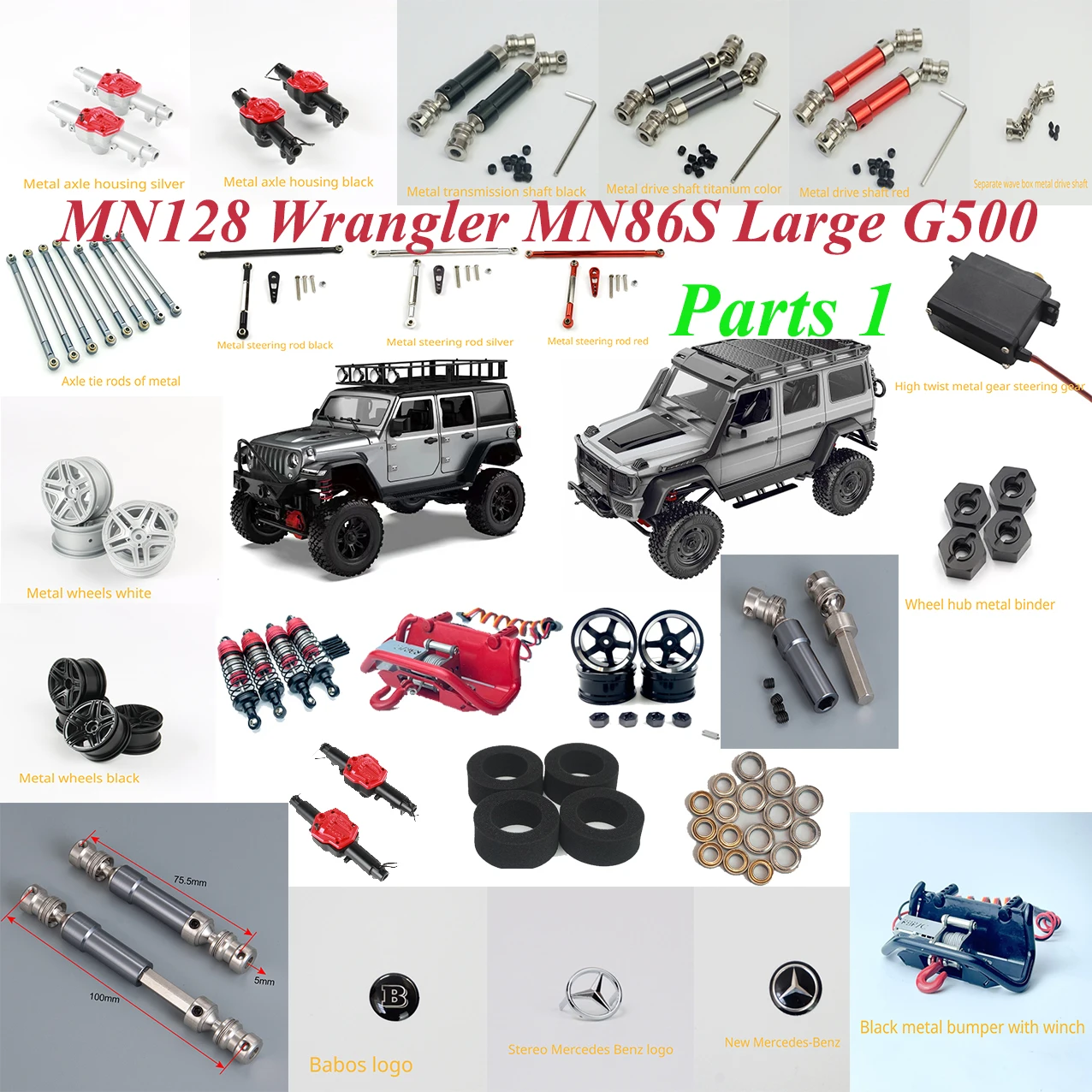 

MN128 Wrangler MN86S Large G500 RC Car Parts Drive Shaft Suspension Axle Housing Pull Rod Steering Wheel Hub Bearing Car Logo