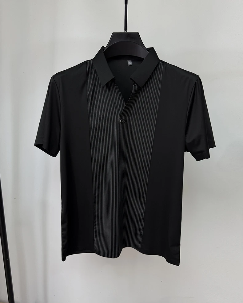 Personality striped patchwork short sleeve men polo shirt fashion brand letter embossed summer ice silk breathable trend T-shirt 11 S3b9c86bbc4654f7c9902695a9a86477aH