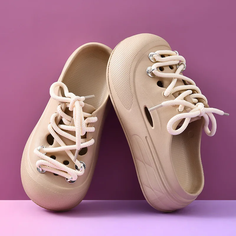 DIY Lace-up Style Platform Slippers For Women Summer Garden Shoes Girls Fashion Clogs Indoor Beach Slides Female Street Sandals