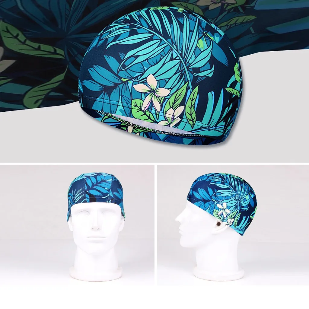1PC  Fashion Swimming Cap Men/Women Flowers Printed Long Hair Sports Swim Pool Bathing Hat Elastic Nylon Turban Sports Accessory 5